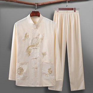 套装 长袖 中老年爸爸中式 衬衫 唐装 老人衣服中国风爷爷夏装 男薄款
