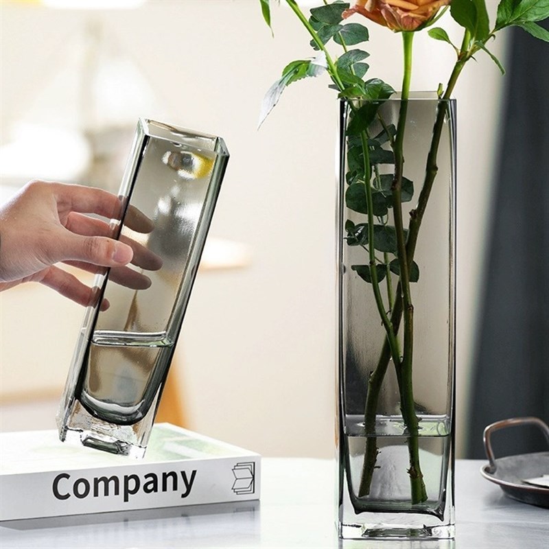 花瓶插方缸花瓶轻奢创意高级感方玻璃花艺瓶客厅软装饰
