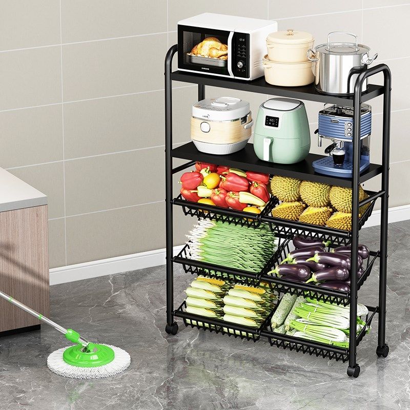 厨房置物架多功能菜篮子收纳架多层落地可移动微波炉蔬菜储物架子,厨房/烹饪用具,果蔬置物架/篮/框,淘宝优惠券,粉丝福利购,淘宝优惠卷