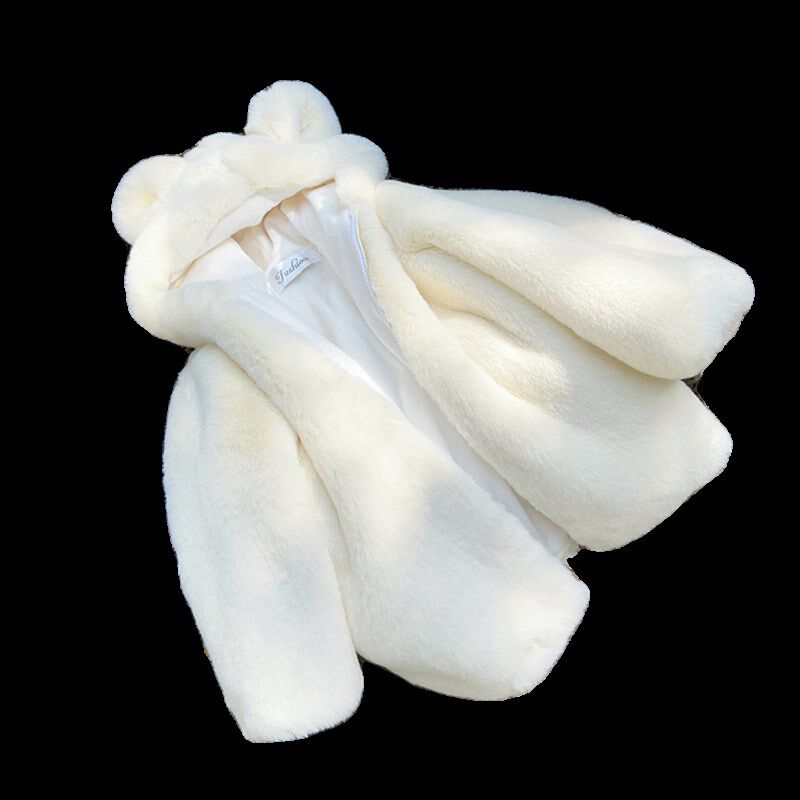 儿童皮草仿兔绒加绒加厚棉衣女童男童小宝宝连帽外套中长款冬季韩