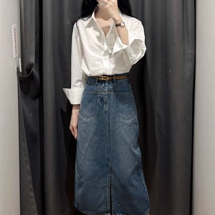 衬衫 时尚 设计感小众长袖 套装 上衣牛仔半身裙子两件套潮 女初秋新款