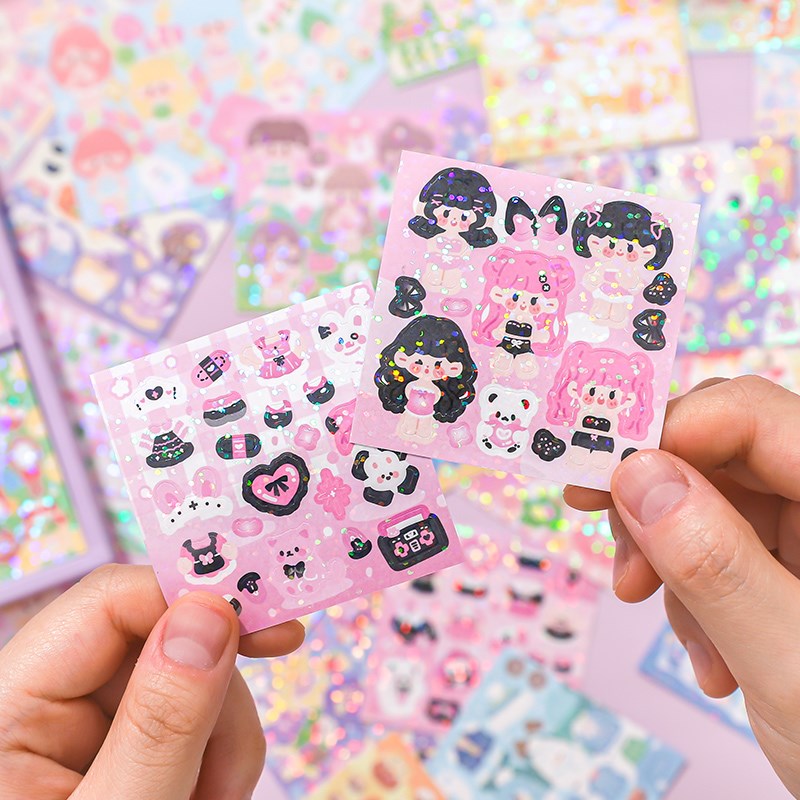 贴纸可爱卡通公主儿童女孩手帐咕卡闪膜模切变装手帐dit素材贴画