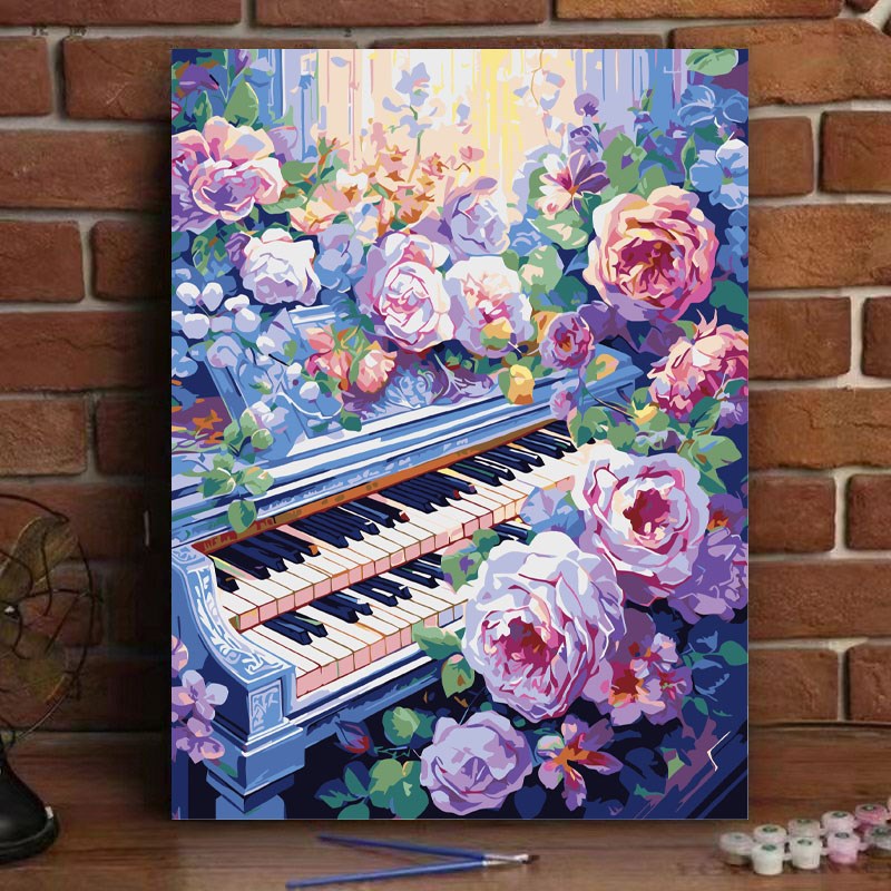 柒彩 diy数字油画风景花卉丙烯手工填色客厅装饰画 浪漫玫瑰图片