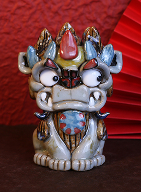 陶瓷狮子摆件一对镇宅神兽茶宠客厅中式禅意茶道结婚礼物送新人