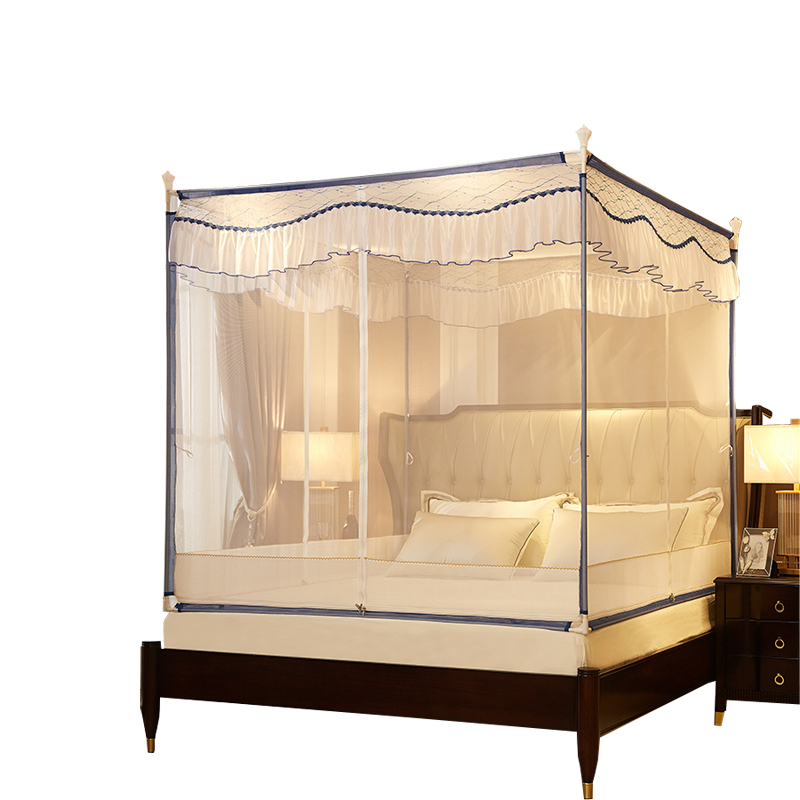 蚊帐T型三开门拉链蒙古包1.8m床家用儿童防摔回底1.5米全底带支架