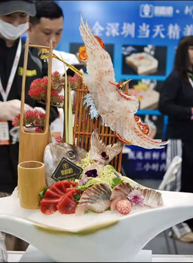 海鲜姿造装饰竹筒鲑鱼刺身装饰品干冰竹筒小竹木筒姿造小摆件品