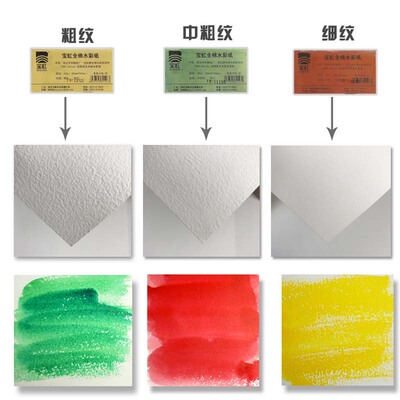 宝虹艺术家级棉浆水彩纸300g粗纹中粗细纹2K4K8K全棉半开全开包邮