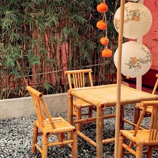 竹桌竹椅三件套竹桌椅组合户外庭院竹编桌椅子复古怀旧围炉煮茶桌