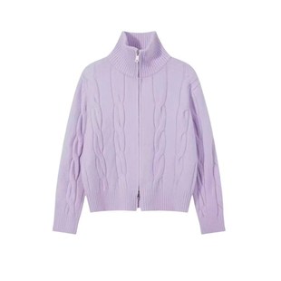 紫色麻花拉链翻领毛衣外套女款2025新款冬季内搭高级感小个子上衣