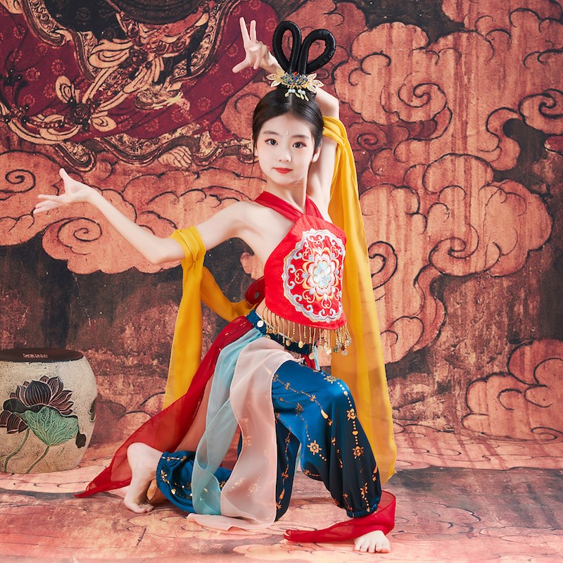敦煌舞蹈服儿童飞天舞古典女童异域风情反弹琵琶中国风民族演出服