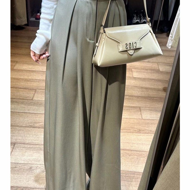 春夏灰色高腰褶皱垂感西装裤长裤女裤百搭宽松简约直筒拖地阔腿裤