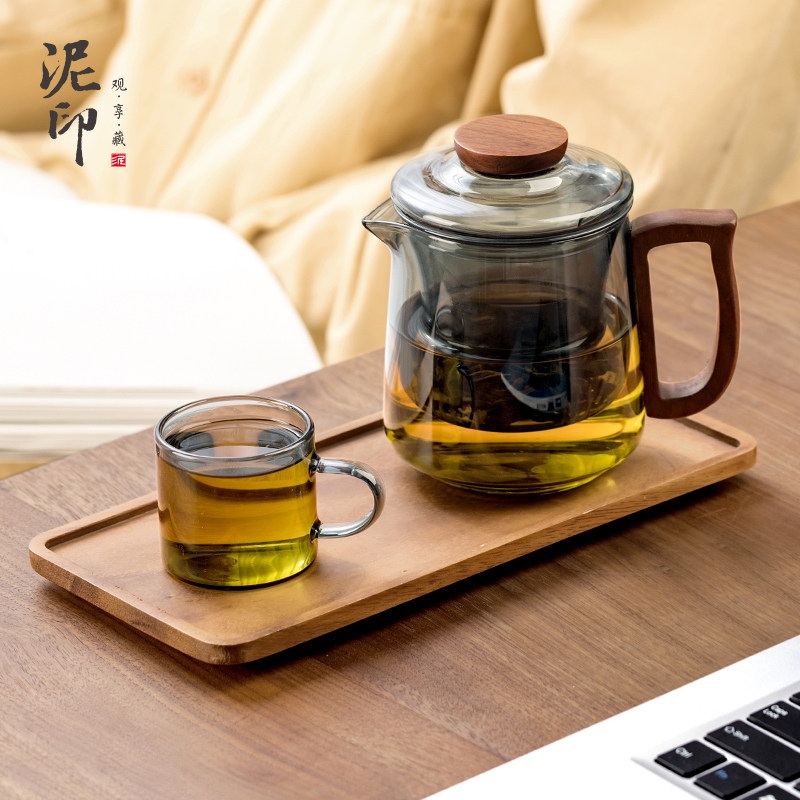 泥印功夫玻璃茶壶泡茶家用懒人泡茶壶单壶茶水分离新款茶具大容量