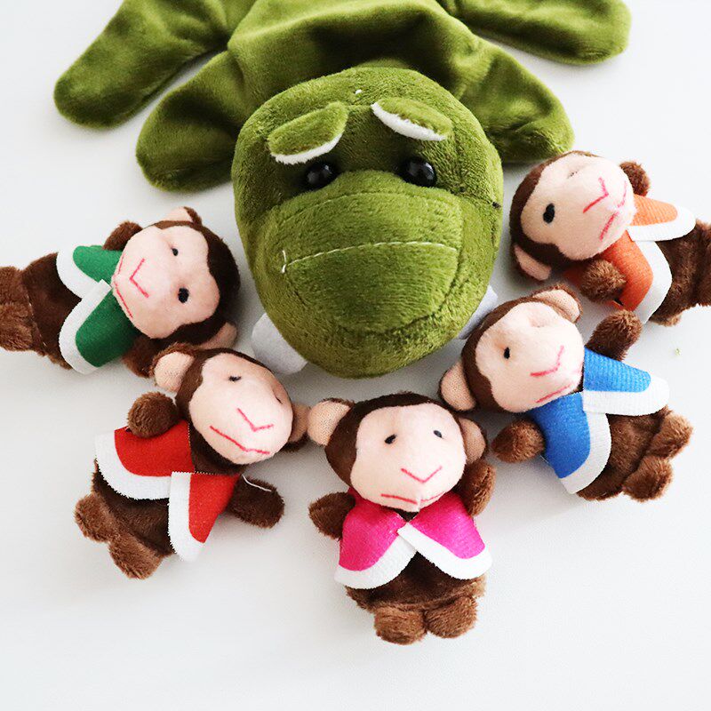 五只猴子荡秋千手偶毛绒英语故事绘本安抚手指玩偶教具幼儿园