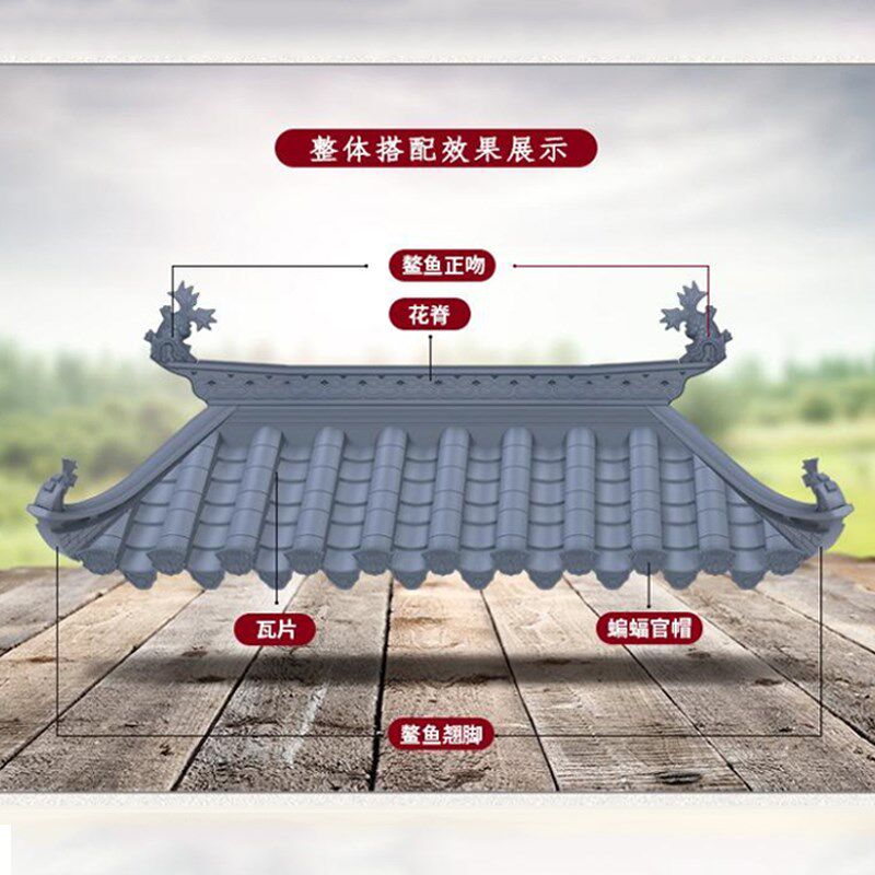 徽派建筑屋檐一体仿古瓦连体青瓦树脂瓦装饰瓦小青瓦中式塑料瓦片