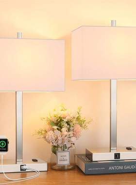 台灯卧室简约现代触摸控制USBType-C充电美式乡村复古装饰床头灯