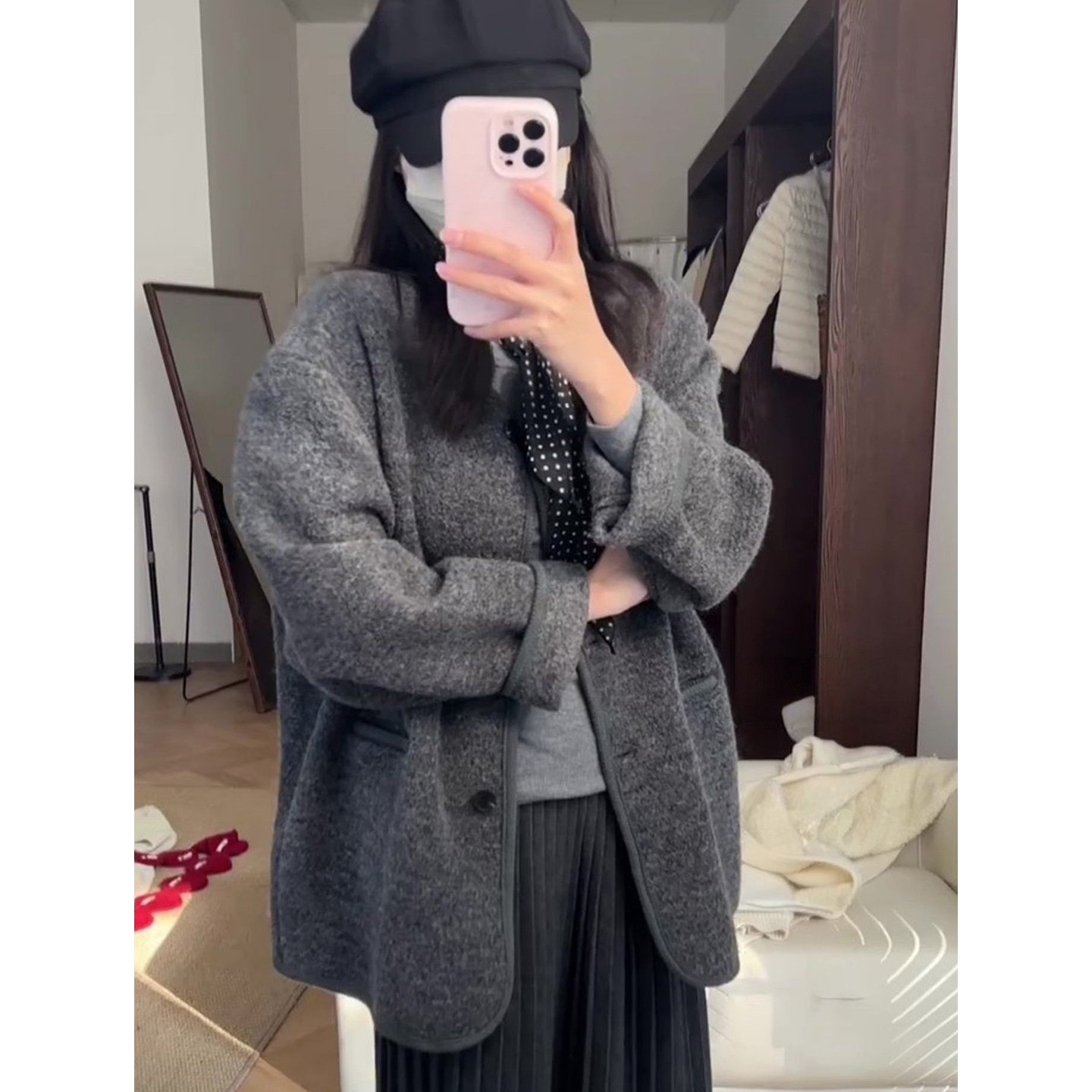 老钱风深灰色廓形短款毛呢外套女冬季新款减龄感显瘦百搭呢子开衫,女装/女士精品,毛呢外套,淘宝优惠券,粉丝福利购,淘宝优惠卷