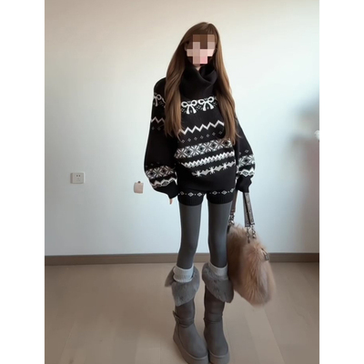 极简风设计费尔岛毛衣搭高腰短裤