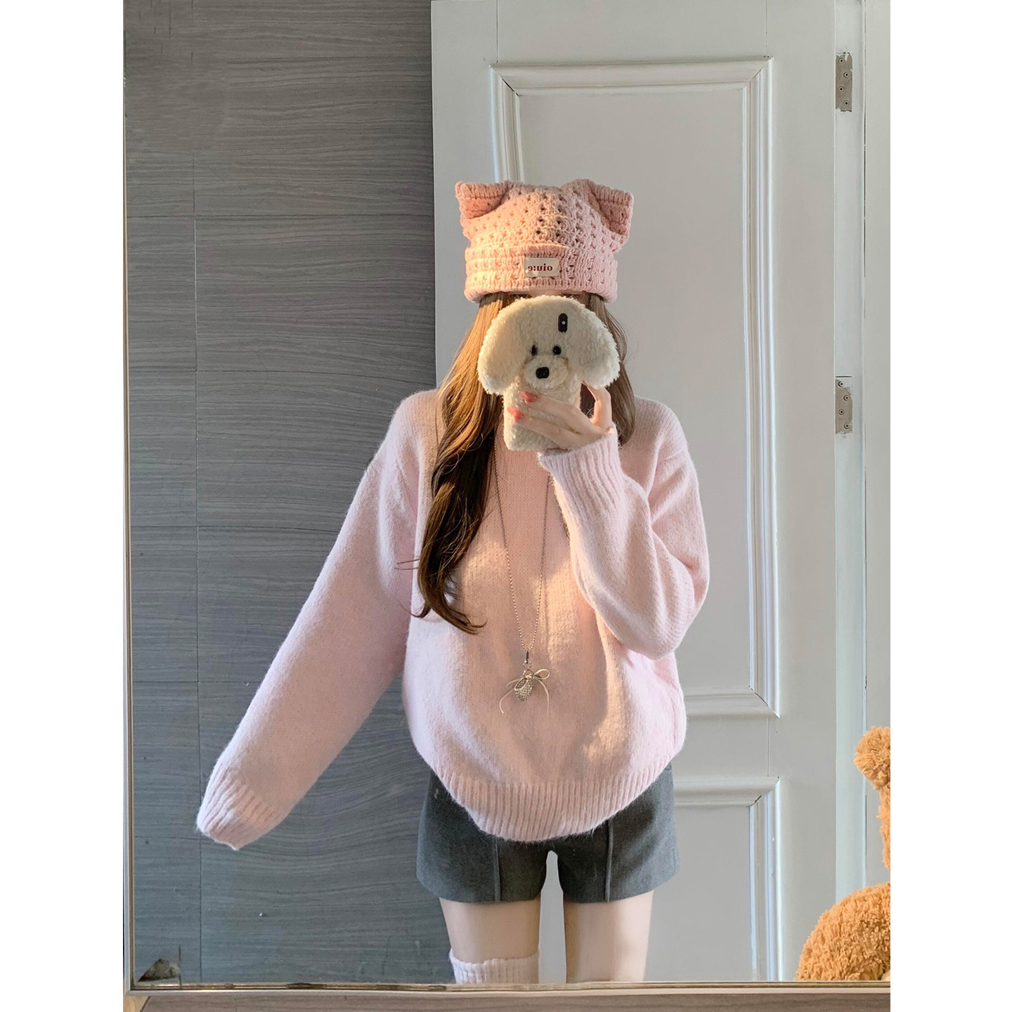 粉色减龄软糯圆领套头针织衫春季新款气质慵懒风宽松百搭长袖毛衣,女装/女士精品,毛针织衫,淘宝优惠券,粉丝福利购,淘宝优惠卷