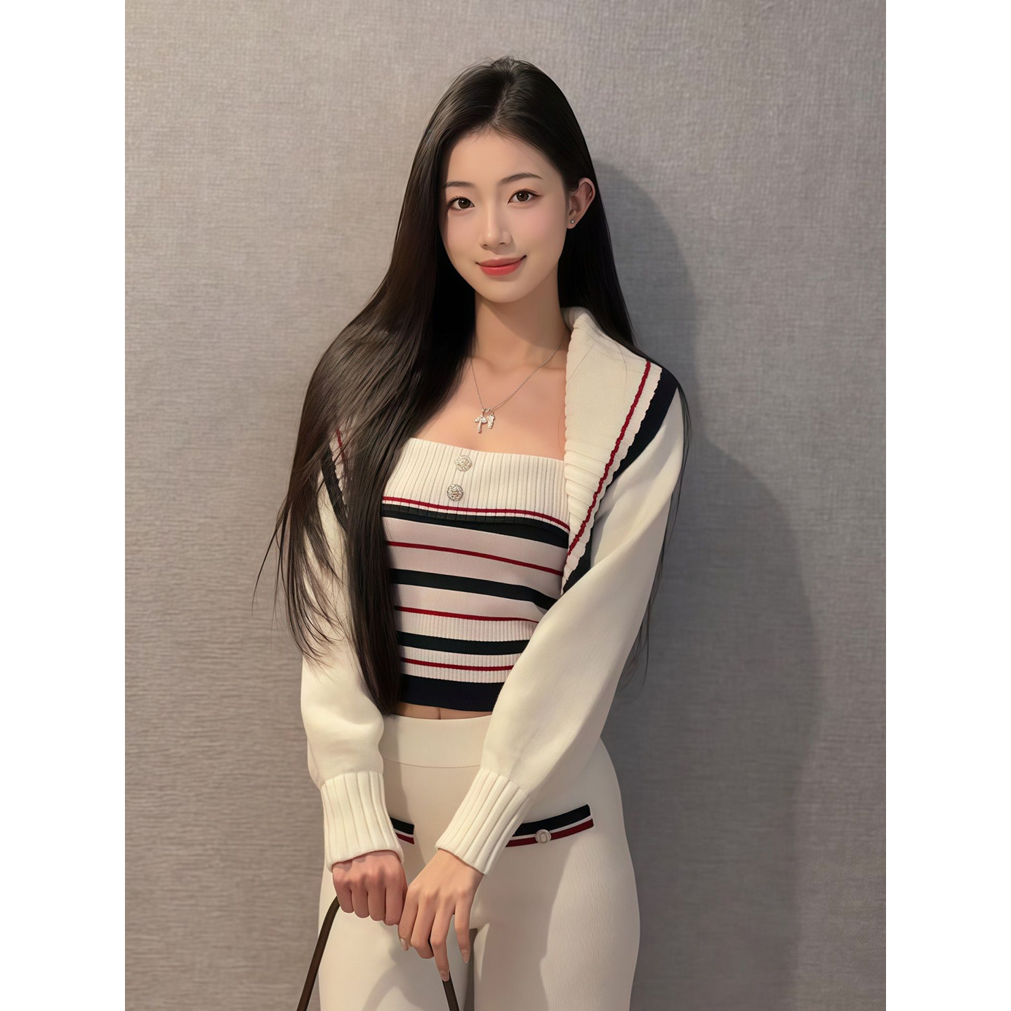 纯欲风抹胸背心条纹短款针织外套搭配白色长裤子套装女修身两件套,女装/女士精品,时尚套装,淘宝优惠券,粉丝福利购,淘宝优惠卷