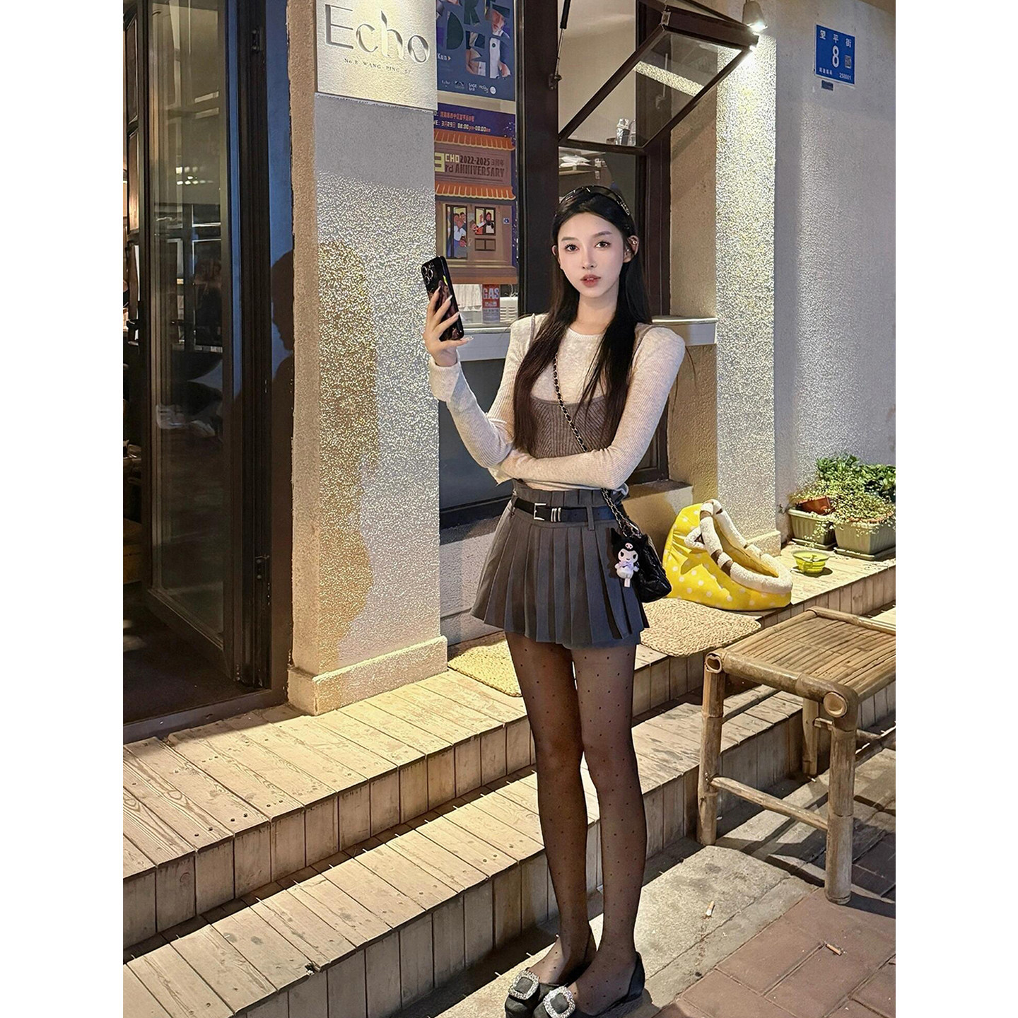 松弛感撞色拼接假两件长袖针织衫女韩版miu系高腰百褶短裙两件套,女装/女士精品,时尚套装,淘宝优惠券,粉丝福利购,淘宝优惠卷