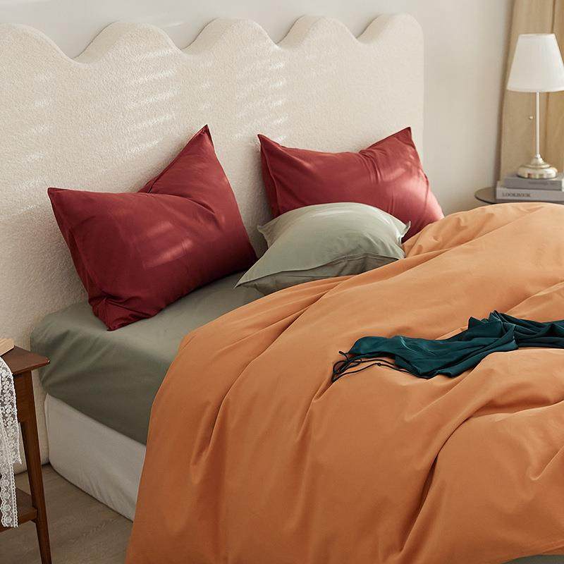 100支长绒棉磨毛四件套秋冬加厚全棉磨毛纯色撞色床单床笠款套件