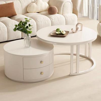 奶油风岩板茶几小户型客厅家用茶台现代轻奢圆形茶几桌子组合