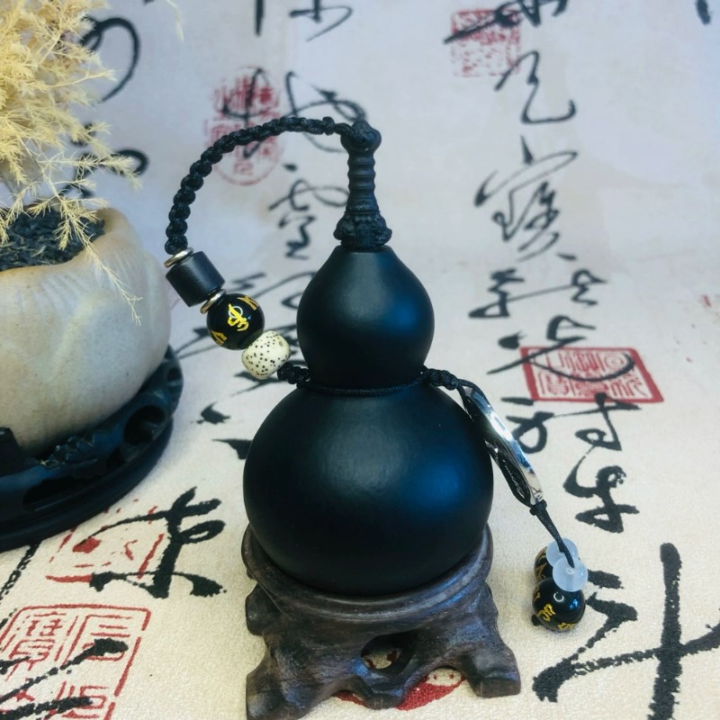 养剑葫芦手工定制搭配桃木剑天然黑色葫芦口手把件挂件文玩配饰