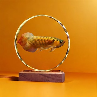 招财龙鱼水晶客厅家居客厅玄关装 饰工艺品公司乔迁业礼摆台