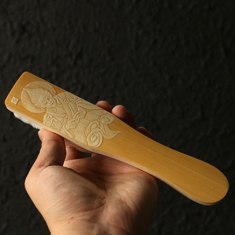 精品东阳名家戚有良纯手工留青雕刻老玉竹文玩万毛刷子橄榄核软毛