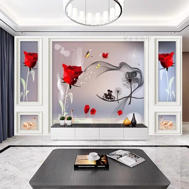 电视背景墙2024新款壁纸定制高级感壁布客厅立体装饰简约现代壁画