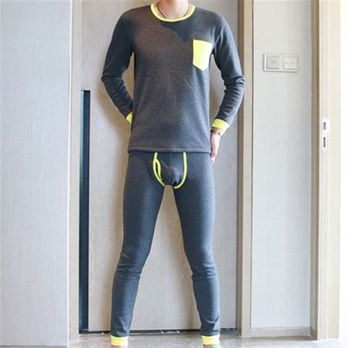 单件男士打底长裤秋衣秋裤口袋花卡通时尚休闲加绒厚款加厚保暖冬