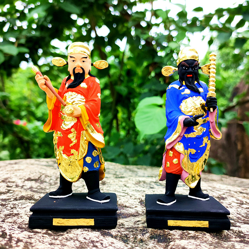 文武判官纯手工彩绘手工黄杨精雕中式一爷二爷崔珏陆之道木雕摆件