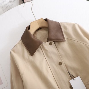 麦高级感拼色短款风衣25春季时尚休闲气质百搭翻领小个子外套女