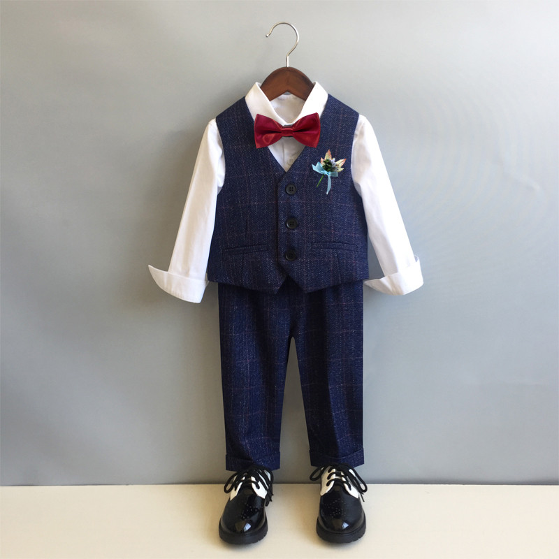 儿童小西装套装男童2021秋冬款花童西服三件套英伦风宝宝周岁礼服