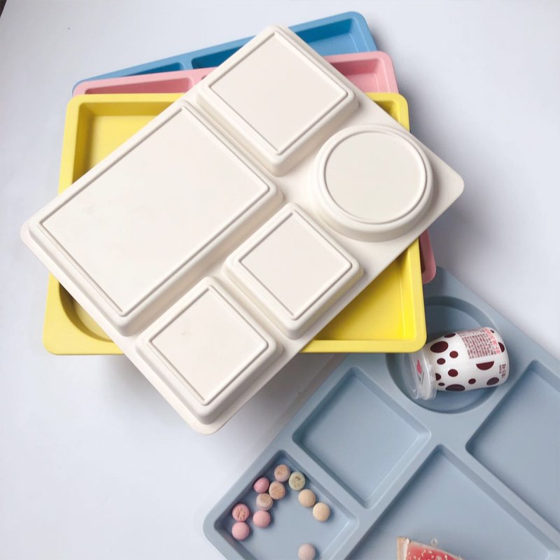 A5材料韩式单色5分格盘儿童餐具托盘宝宝长方形餐盘环保植物