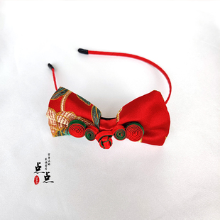 女童生日发饰小女孩中国风周岁红色 儿童汉服头饰发箍唐装 点点