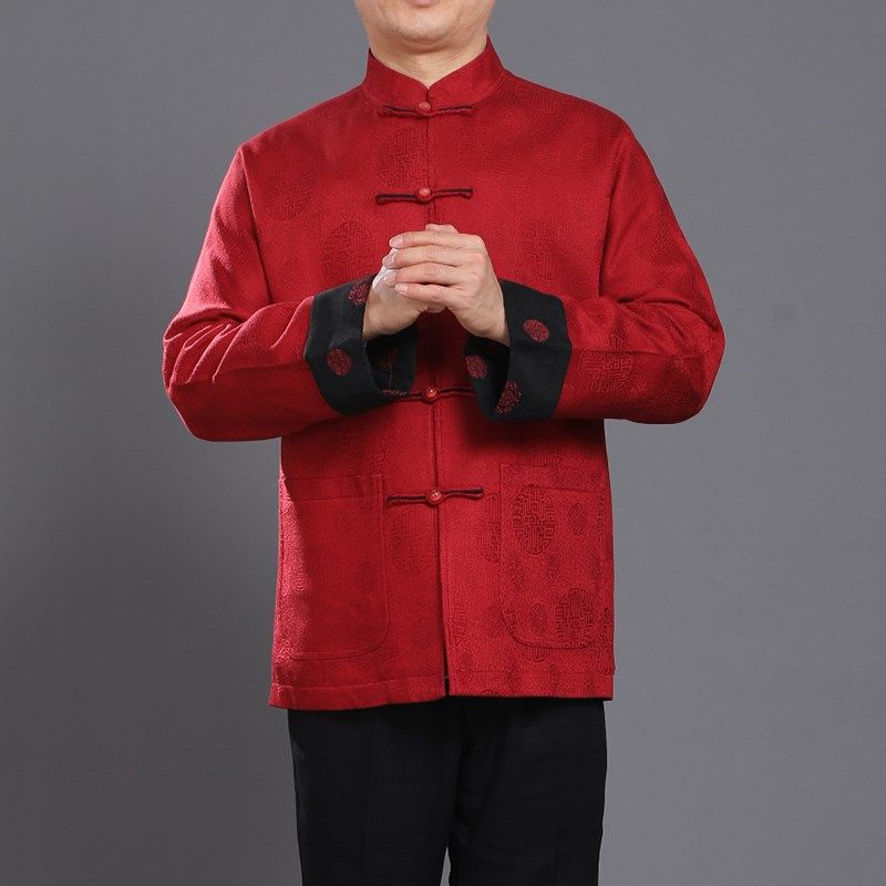 北京百福龙红色高档男士唐装古典连袖秋冬外套爸爸生日唐装婚礼服,男装,唐装,淘宝优惠券,粉丝福利购,淘宝优惠卷