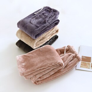 冬季特厚珊瑚绒睡裤女加厚平口直筒散腿大码宽松居家法兰绒暖暖裤