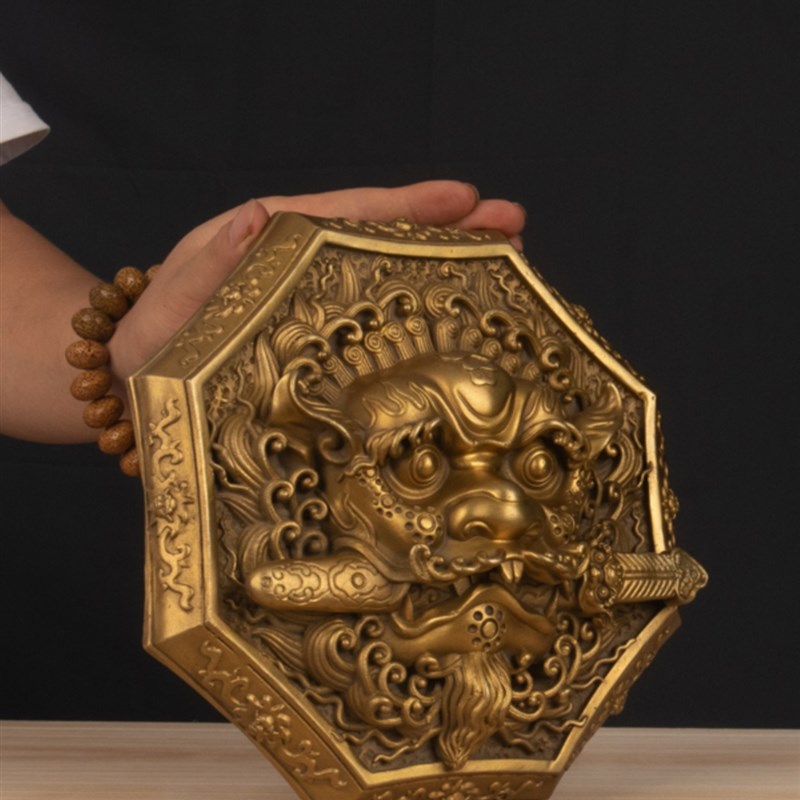 纯铜狮咬剑纯铜牌八卦镜大门对门狮子虎头牌吞金兽头睚眦瑞兽挂件