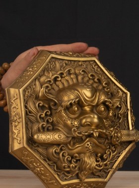 纯铜狮咬剑纯铜牌八卦镜大门对门狮子虎头牌吞金兽头睚眦瑞兽挂件