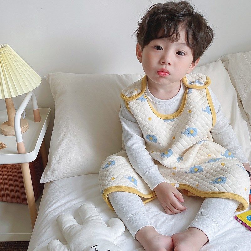 宝宝无袖睡袋保暖婴儿背心式防踢被秋冬儿童纯棉加厚睡袍四季通用