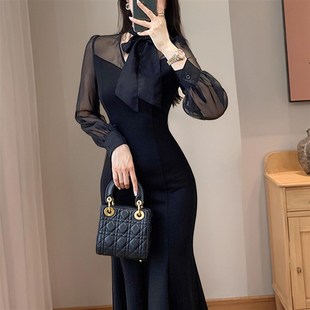 宴会礼服长款 法式 鱼尾裙1921 新款 高级感黑色气质连衣裙2025春季