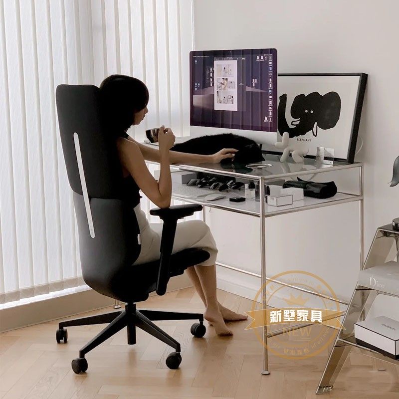 网红办公桌个性写字台玻璃桌卧室设计感桌子创意电脑桌不锈钢书桌