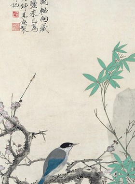国画花鸟挂画工笔画竹子条幅微喷宣纸画心未装裱于非闇梅竹双清图