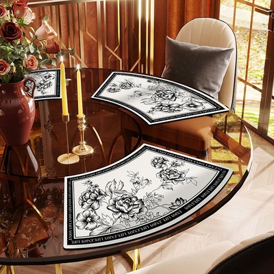 美式田园扇形餐垫圆桌餐桌隔热垫防水防油皮革弧形餐桌转盘餐具垫