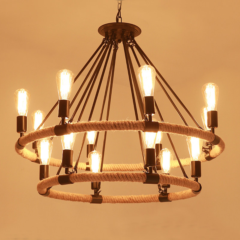 loft美式客厅复古创意个性灯具酒吧台咖啡厅工业风麻绳服装店吊灯