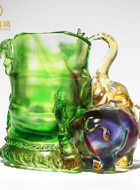 琉璃大象笔筒办公室老板桌摆件高档大气复古中国风送领导升职礼物