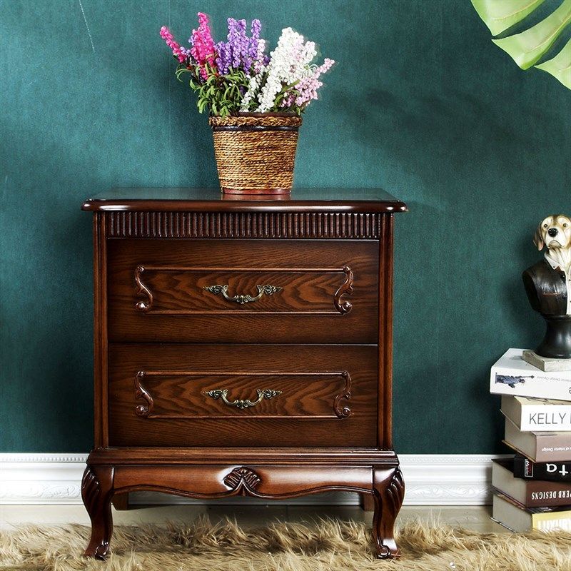 法式轻奢床头柜复古典实木二斗柜欧式斗橱抽屉边客厅储物柜子艺术