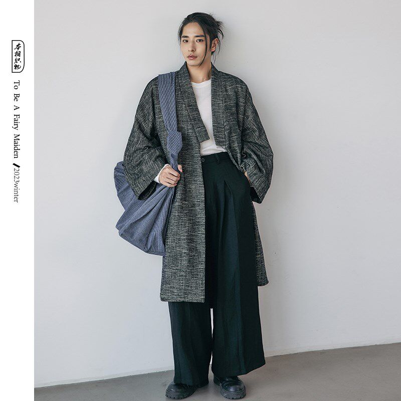 本相织物中国风加厚加绒长款大衣 汉服改良设计感廓形男女外套冬