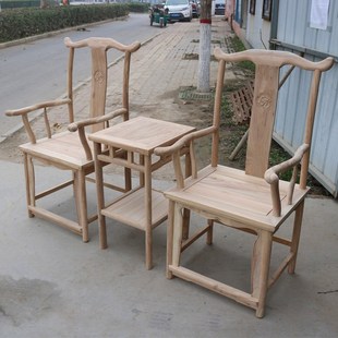 新中式太师椅三件套休闲茶几椅子禅意扶手椅实木圈椅茶几榆木组合